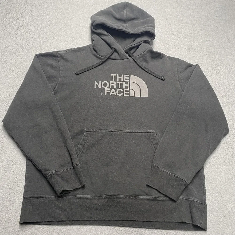 The North Face Hoodie Sweatshirt Mens Large Gray Fleece‎ Pullover Graphic Logo